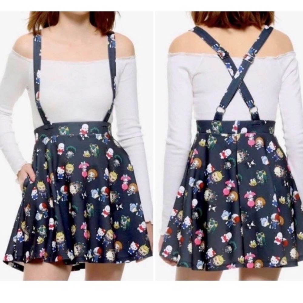 HOT TOPIC MY HERO ACADEMIA X HELLO KITTY SKATER SUSPENDER SKIRT WOMENS Sz Large‎
